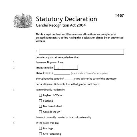 Document preview: Gender Recognition Certificate: statutory declarations for applicants — HM Courts & Tribunals Service, United Kingdom