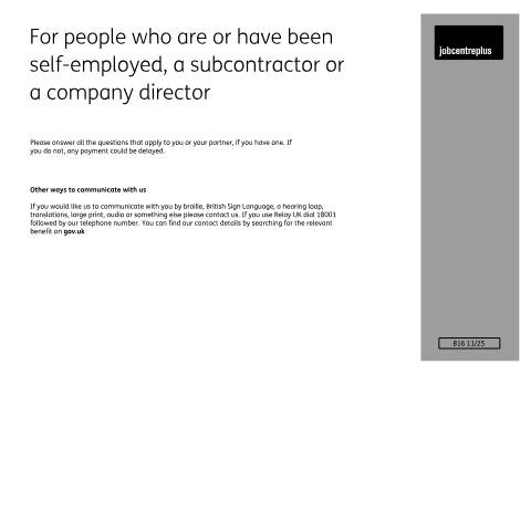 Document preview: Self-employed, a subcontractor or a company director: B16 form — Department for Work and Pensions, United Kingdom