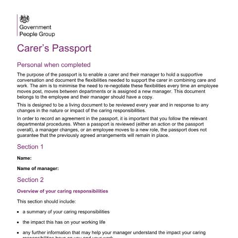 Document preview: Carer's Passport — Cabinet Office, Government People Group, United Kingdom