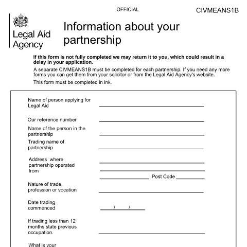Document preview: CIV MEANS 1B: trading in a self-employed partnership — Legal Aid Agency, United Kingdom
