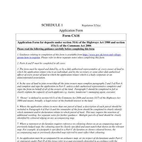 Document preview: Commons Act 2006: landowner statements, highways statements and declarations form — Department for Environment, Food & Rural Affairs, United Kingdom