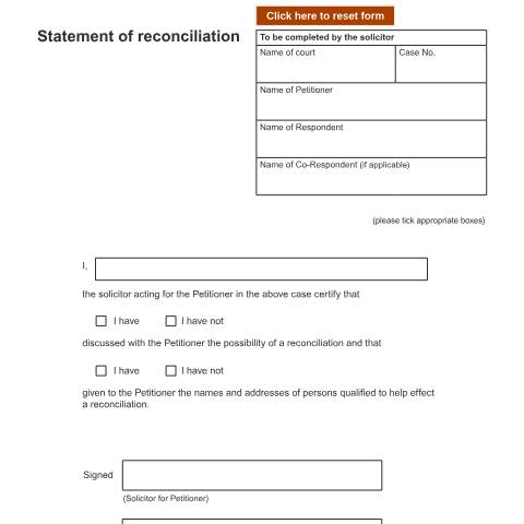 Document preview: Form D6: Make a statement of reconciliation (applications issued before April 2022) — HM Courts & Tribunals Service, United Kingdom