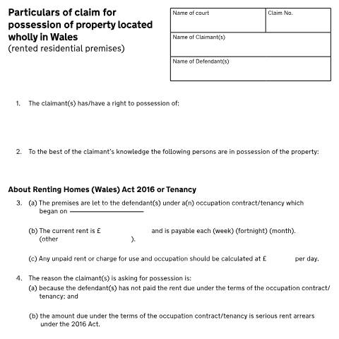 Document preview: Give details of a claim to gain possession of a rented residential property: Form N119 Wales — HM Courts & Tribunals Service, United Kingdom
