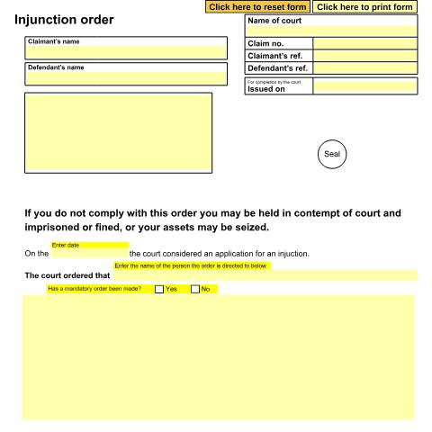 Document preview: Form N16: General form of injunction for interim application or originating application — HM Courts & Tribunals Service, United Kingdom