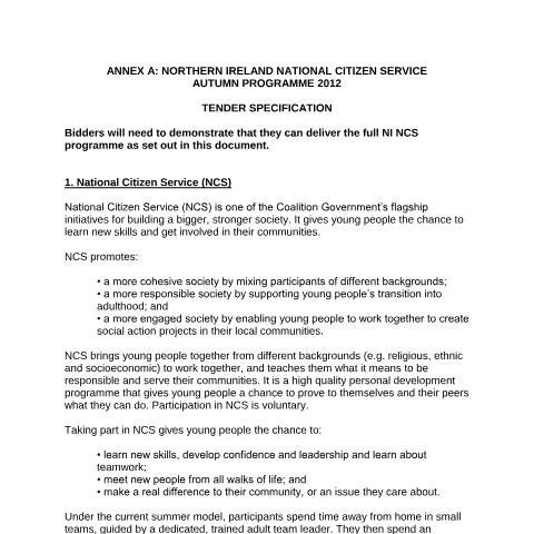 Document preview: National Citizen Service in Northern Ireland — Cabinet Office, United Kingdom