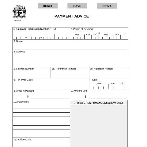 Document preview: Payment Advice — Document, Jamaica (CERFA n°payment_advice_21092016)