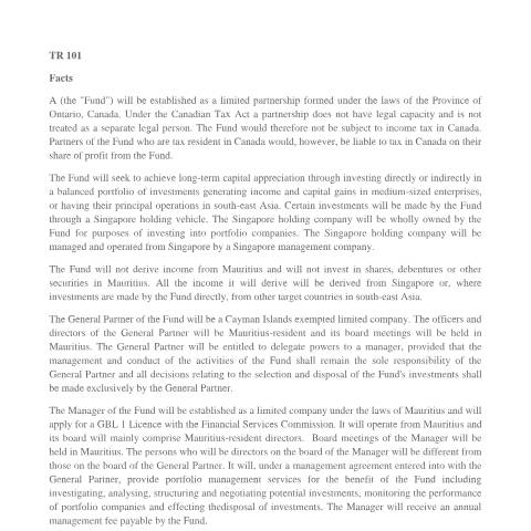 Document preview: TR 101 - 150 — Document, Mauritius (CERFA n°TR101-150)