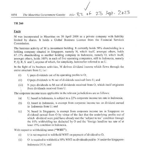 Document preview: TR 260 — Document, Mauritius (CERFA n°TR260)