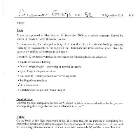 Document preview: TR 262 — Document, Mauritius (CERFA n°TR262)