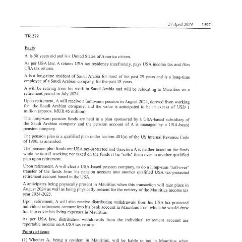 Document preview: TR 272 — Document, Mauritius (CERFA n°TR272)