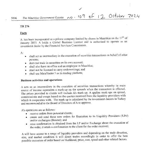 Document preview: TR 276 — Document, Mauritius (CERFA n°TR276)