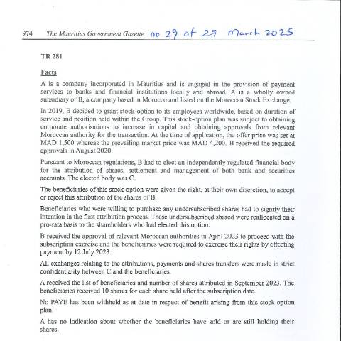Document preview: TR 281 — Document, Mauritius (CERFA n°TR281)