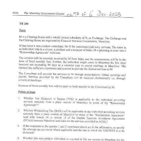 Document preview: TR 288 — Document, Mauritius (CERFA n°TR288)