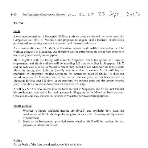 Document preview: TR 264 — Document, Mauritius (CERFA n°TR264)