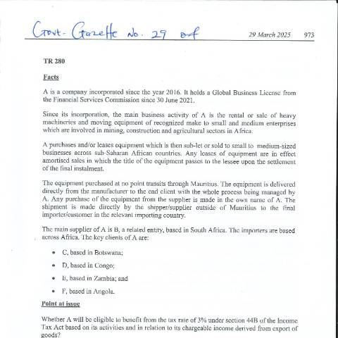 Document preview: TR 280 — Document, Mauritius (CERFA n°TR280)