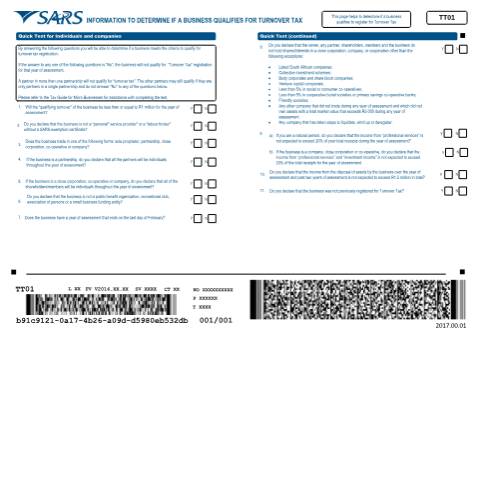 Document preview: TT01(a) – Application for Turnover Tax Manual Completion – External Form — PDF Forms, South Africa (CERFA n°TT01(a))