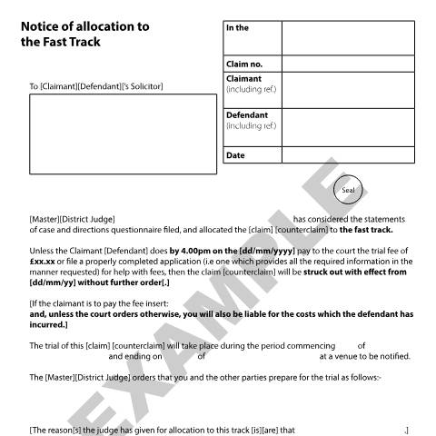 Document preview: Form N154: Notice of Allocation to the fast track — HM Courts & Tribunals Service, United Kingdom
