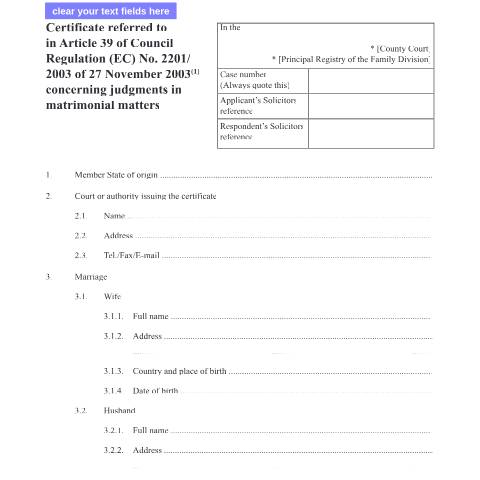 Document preview: Form D180: Concerning judgments in matrimonial matters — HM Courts & Tribunals Service, United Kingdom