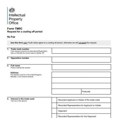 Document preview: Request for a cooling off period — Intellectual Property Office, United Kingdom