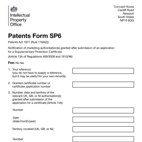 Document preview: Notification of marketing authorisations granted after supplementary  protection certificate application — Intellectual Property Office, United Kingdom
