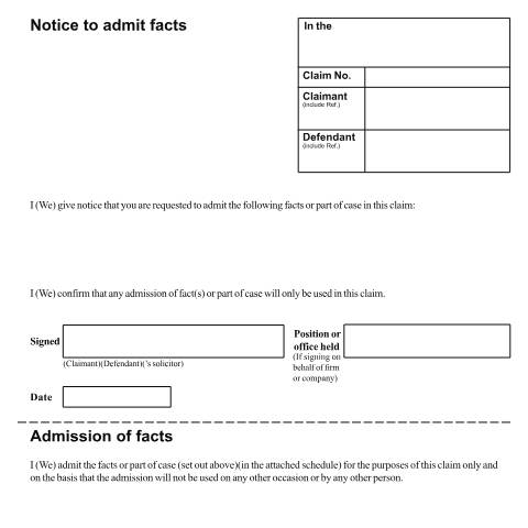 Document preview: Notice to admit facts / admission of facts: Form N266 — HM Courts & Tribunals Service, United Kingdom