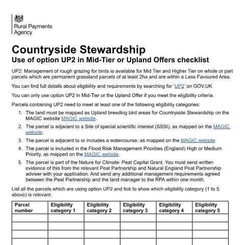 Document preview: UP2 checklist: Countryside Stewardship — Rural Payments Agency, Natural England, United Kingdom