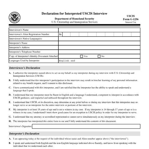 Document preview: USCIS Form G-1256 — USCIS, United States (CERFA n°G-1256)