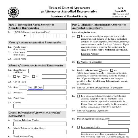 Document preview: USCIS Form G-28 — USCIS, United States (CERFA n°G-28)