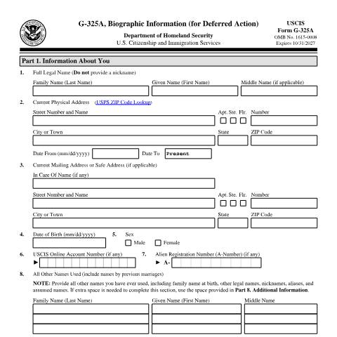 Document preview: USCIS Form G-325A — USCIS, United States (CERFA n°G-325A)
