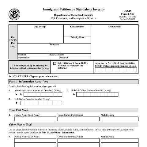 Document preview: USCIS Form I-526 — USCIS, United States (CERFA n°I-526)