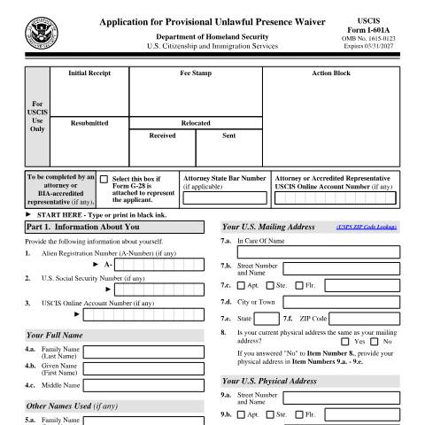Document preview: USCIS Form I-601A — USCIS, United States (CERFA n°I-601A)