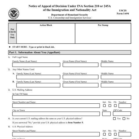 Document preview: USCIS Form I-694 — USCIS, United States (CERFA n°I-694)