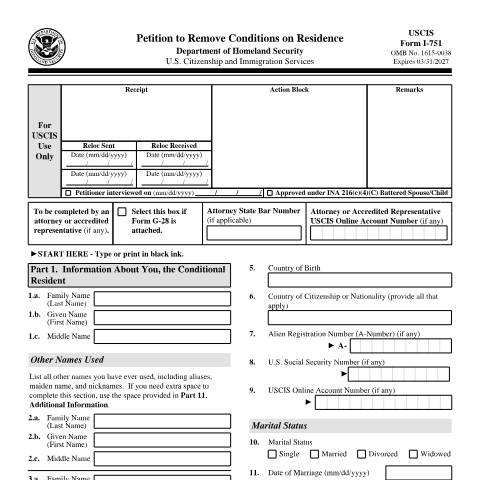 Document preview: USCIS Form I-751 — USCIS, United States (CERFA n°I-751)