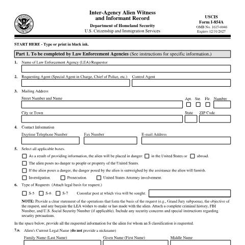 Document preview: USCIS Form I-854A — USCIS, United States (CERFA n°I-854A)