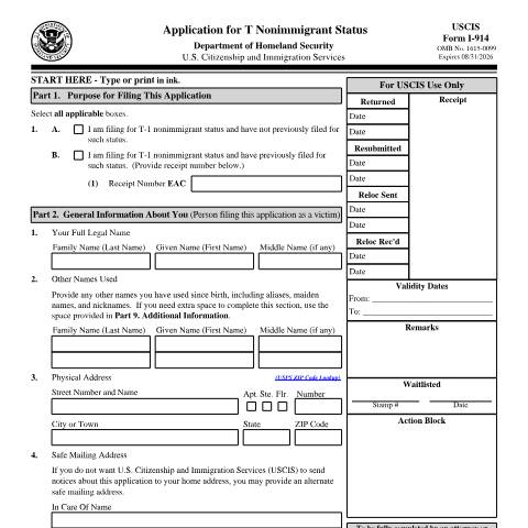 Document preview: USCIS Form I-914 — USCIS, United States (CERFA n°I-914)