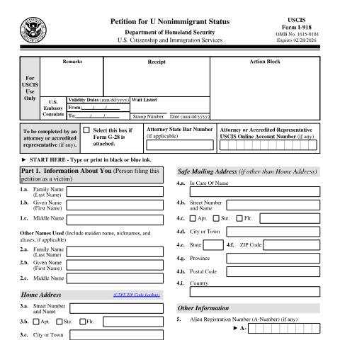 Document preview: USCIS Form I-918 — USCIS, United States (CERFA n°I-918)