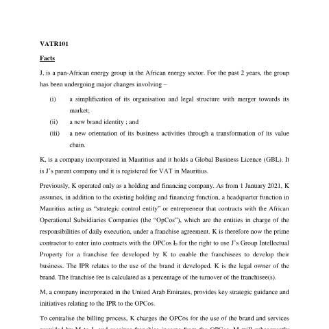 Document preview: VATR 101 - 103 — Document, Mauritius (CERFA n°VATR101-103)