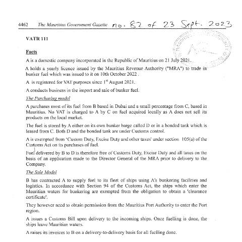 Document preview: VATR 111 — Document, Mauritius (CERFA n°VATR111)