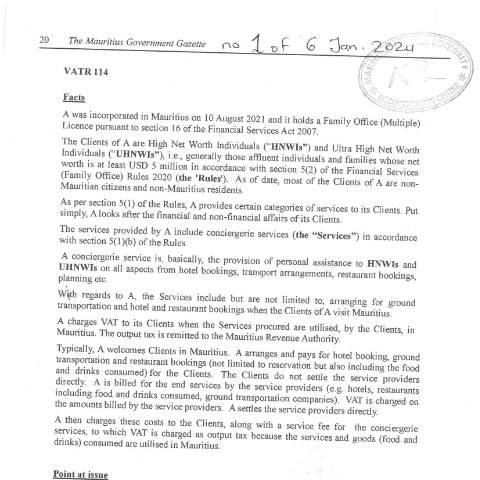Document preview: VATR 114 — Document, Mauritius (CERFA n°VATR114)
