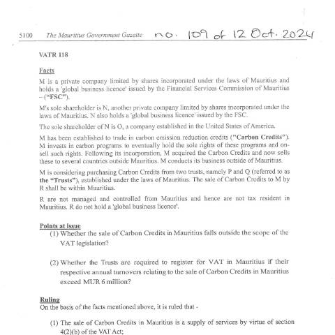 Document preview: VATR 118 — Document, Mauritius (CERFA n°VATR118)