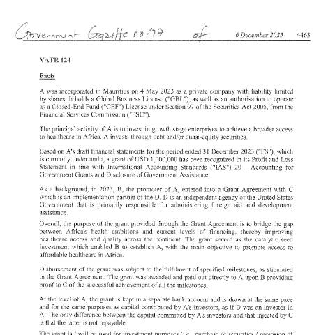 Document preview: VATR 124 — Document, Mauritius (CERFA n°VATR124)