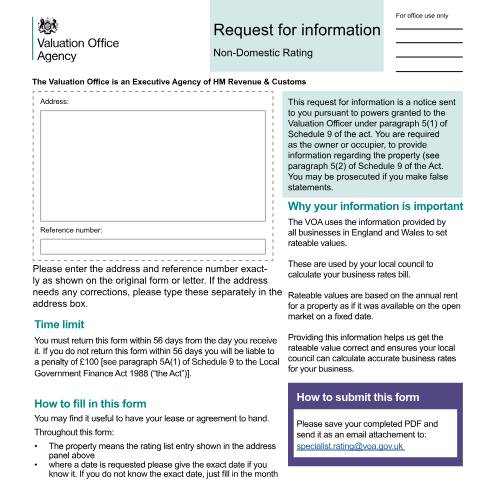 Document preview: VO 6076 request for rental information: Renewable Energy — HM Revenue & Customs, Valuation Office Agency, United Kingdom