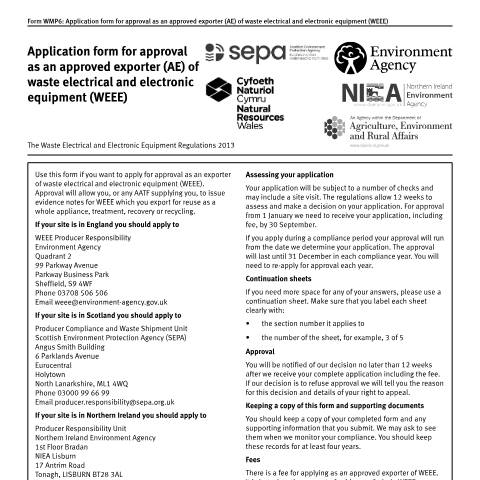 Document preview: WMP6: Application form - approved exporter (AE) — Environment Agency, United Kingdom