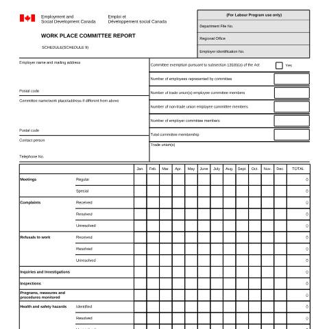 Document preview: Work Place Committee Report — Labour, Canada (CERFA n°LAB1058)