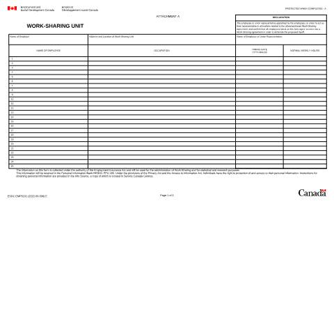 Document preview: Work-Sharing Unit Attachment — Employment and Social Development Canada, Canada (CERFA n°EMP5101)