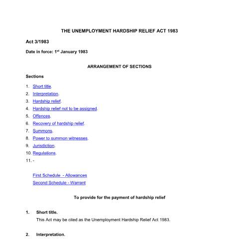 Document preview: THE UNEMPLOYMENT HARDSHIP RELIEF ACT 1983 — Act / Law, Mauritius (CERFA n°THE-UNEMPLOYMENT-HARDSHIP-RELIEF-ACT-1983)