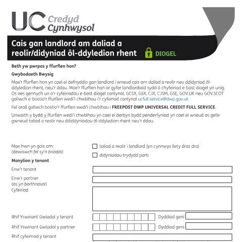 Document preview: Universal Credit: Landlord request for a managed payment or rent arrears deduction — Department for Work and Pensions, United Kingdom