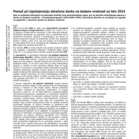 Dokumentvorschau: U1a-SI — Pomoč pri izpolnjevanju obračuna davka na dodano vrednost za leto 2024 — Steuern, Österreich (CERFA n°U1a-SI)
