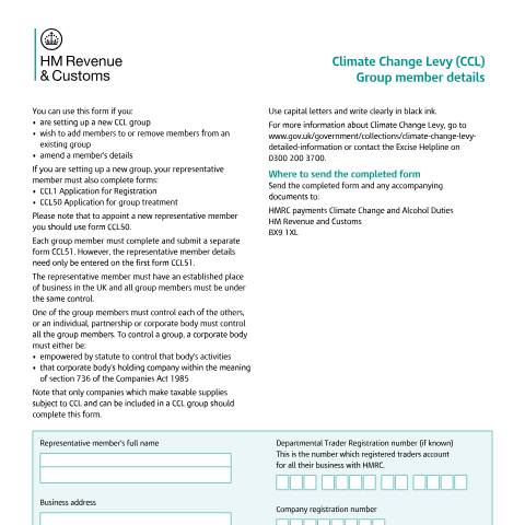 Document preview: Change group member details for Climate Change Levy — HM Revenue & Customs, United Kingdom