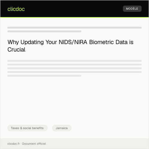 Document preview: Update your NIDS/NIRA biometric data at authorized centers — Taxes & social benefits, Jamaica